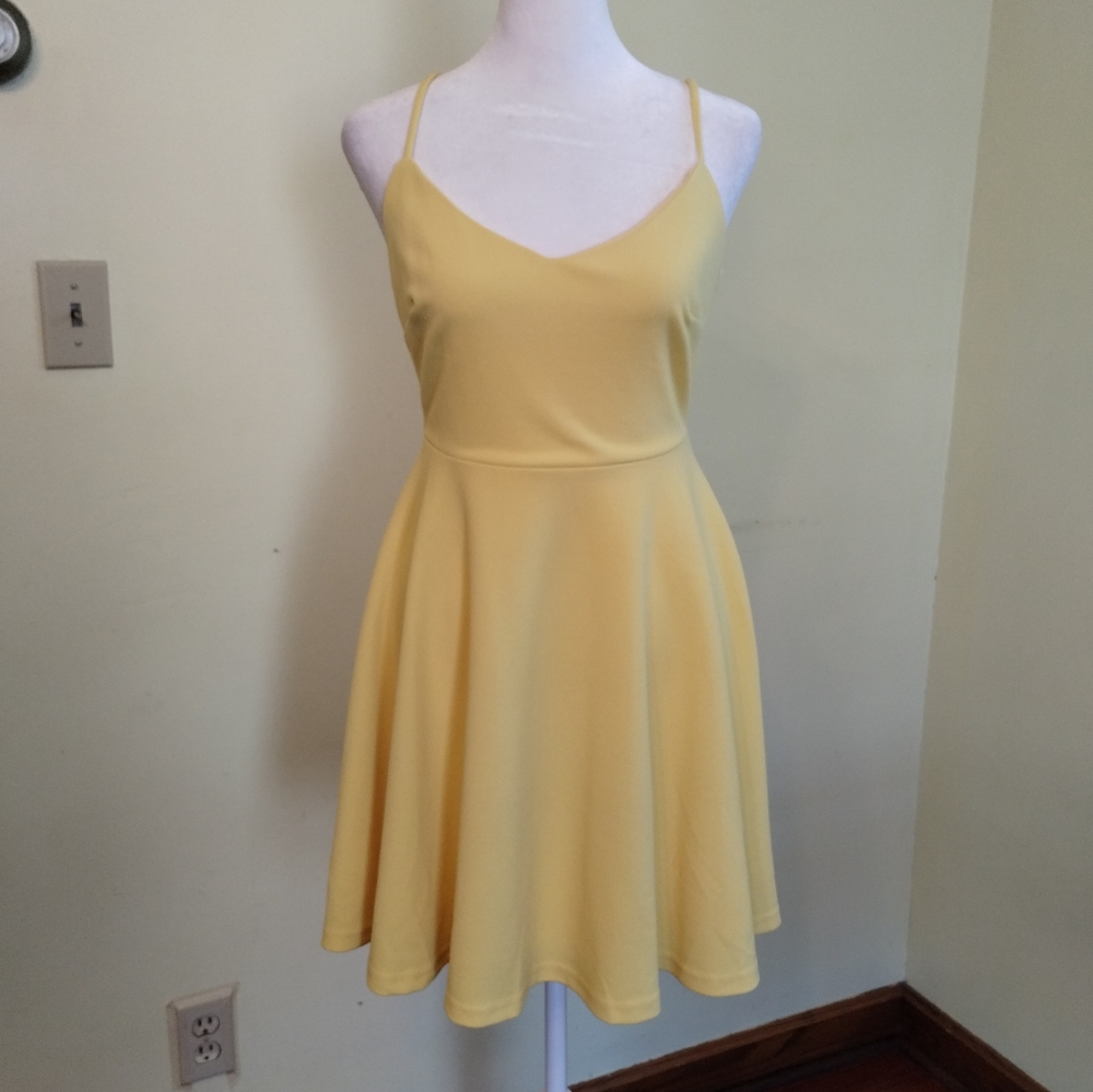 Lulus Yellow Skater Mini Dress Spaghetti Straps Do you Wanna Dance? Size S - Picture 5 of 16